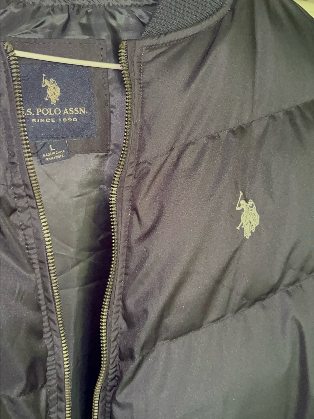 U.S. Polo Assn. Black Quilted Puffer Jacket with Gold Logo
